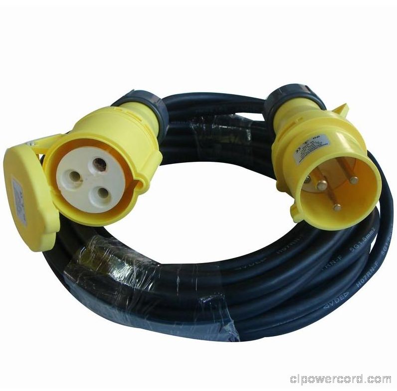 欧洲工业插头电源线延长线32A 110V IP44防水等级工业插头长度颜色均可自定 CE,GS,VDE认证